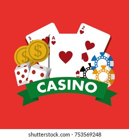 casino poster money chips cards dice game banner vector illustration