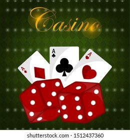 Casino poster with playing cards and dices - Vector