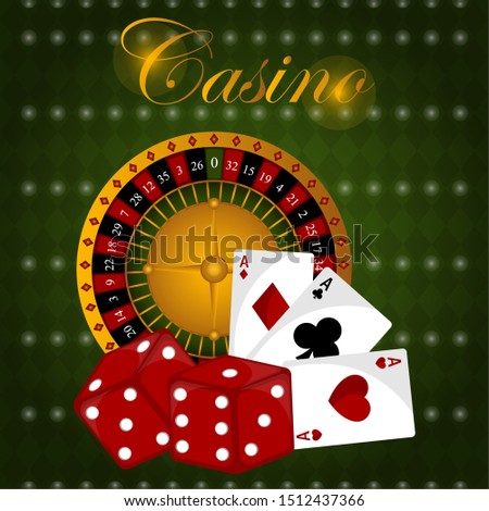 Casino poster with rulette, playing cards and dices - Vector