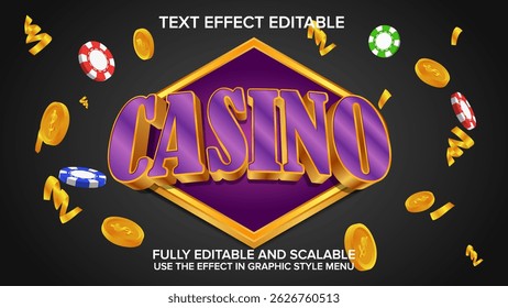 casino purple text effect vector editable
