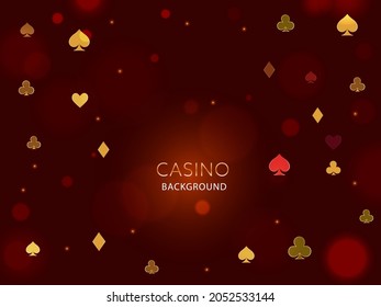 Casino Red Background Decorated With Card Suits.