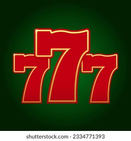 Casino Red Triple Seven with Gold Elements Icon on gradient dark green background. Lucky 777 vector illustration