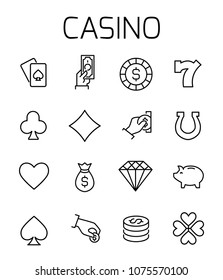Casino related vector icon set. Well-crafted sign in thin line style with editable stroke. Vector symbols isolated on a white background. Simple pictograms.