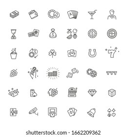 Casino related vector icon set. Well-crafted sign in thin line style