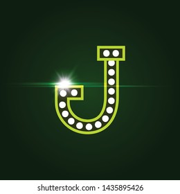 Casino and resort Letter J. Luxury letter with gems. Glowing effect, highlight on letter border. Entertainment decoration element. Vector logo and monogram template. 
