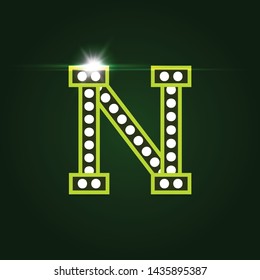 Casino and resort Letter N. Luxury letter with gems. Glowing effect, highlight on letter border. Entertainment decoration element. Vector logo and monogram template. 