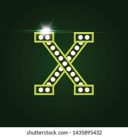 Casino and resort Letter X. Luxury letter with gems. Glowing effect, highlight on letter border. Entertainment decoration element. Vector logo and monogram template. 