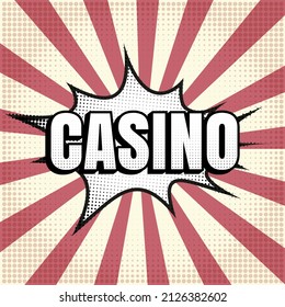 Afiche del casino retro, discurso cómico de la explosión incontrolada. Vintage de ilustración vectorial