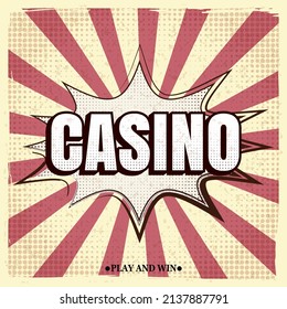 Afiche del casino retro, discurso cómico de la explosión incontrolada. Vintage de ilustración vectorial