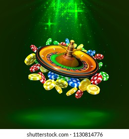 Casino roulette big win coins on the red background. Vector illustration