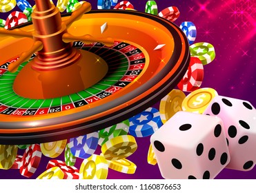 Casino roulette big win coins on the red background. Vector illustration