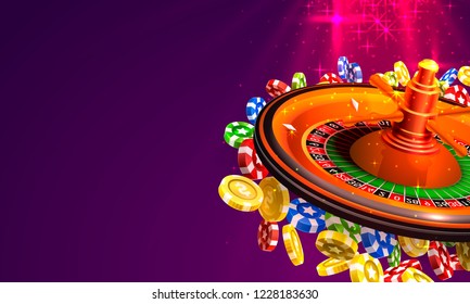 Casino roulette big win coins on the red background. Vector illustration