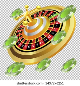 Casino roulette with chips gambling poster banner. Casino vegas fortune roulette wheel design flyer.