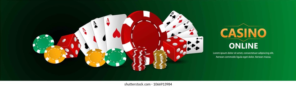 Casino roulette with chips, red dice realistic gambling poster banner.