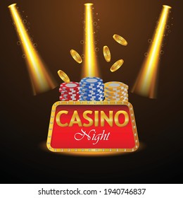 Casino roulette with chips, red dice realistic gambling poster banner.