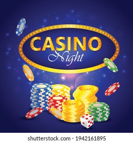 Casino roulette with chips, red dice realistic gambling poster banner.