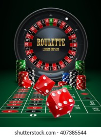 casino roulette, chips, red dice, set,realistic objects,icon, background with place for text