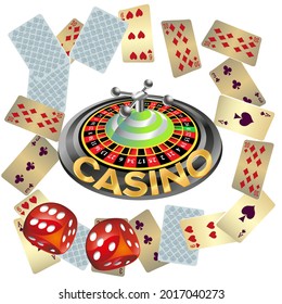 Casino roulette with dice gambling poster banner. Casino vegas fortune roulette wheel design flyer.