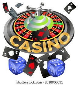 Casino roulette with dice gambling poster banner. Casino vegas fortune roulette wheel design flyer.