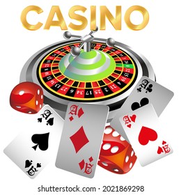 Casino roulette with dice gambling poster banner. Casino vegas fortune roulette wheel design flyer.