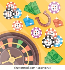 Casino roulette, gambling flat illustration concepts set. Flat design concepts for web banners, web sites, printed materials, infographics. Creative vector illustration