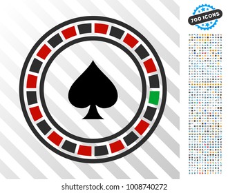 Casino Roulette icon with 7 hundred bonus bitcoin mining and blockchain clip art. Vector illustration style is flat iconic symbols designed for blockchain websites.