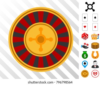 Casino Roulette icon with bonus gambling icons. Vector illustration style is flat iconic symbols. Designed for gamble software.