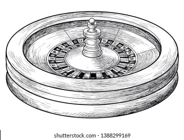 Casino roulette illustration, drawing, engraving, ink, line art, vector