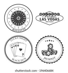 Casino Roulette Las Vegas Black Jack Jackpot Design Elements And Badges Set. Vector