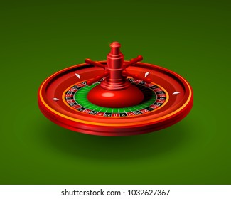 Casino roulette object realistic on the green background. Vector illustration