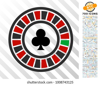 Casino Roulette pictograph with 700 bonus bitcoin mining and blockchain images. Vector illustration style is flat iconic symbols designed for cryptocurrency software.