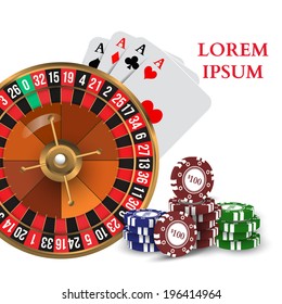 Casino Roulette Playing Cards with Chips. Vector illustration