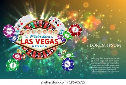 Casino Roulette Playing Cards with Falling Chips. Vector illustration