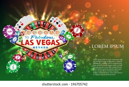 Casino Roulette Playing Cards with Falling Chips. Vector illustration
