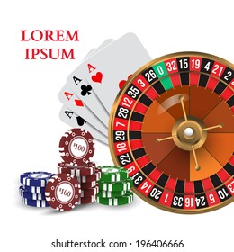 Casino Roulette Playing Cards witn Chips. Vector