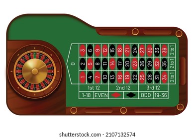 Casino Roulette Table, View From Above, Isolated On Plain Background