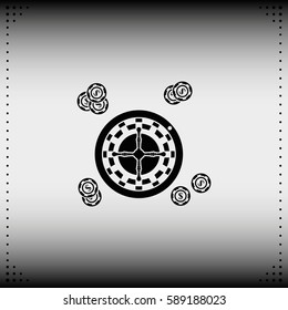 Casino roulette wheel and chips illustration.