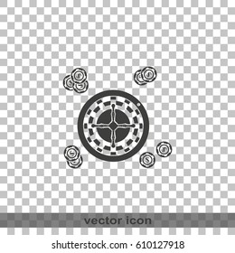 Casino roulette wheel and chips illustration.