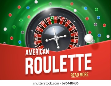 casino roulette wheel with chips isolated on green table realistic objects 3d with place for text eps 10 vector illustration 