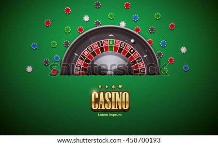 casino roulette wheel with casino chips isolated on green casino table realistic objects 3d with place for text eps 10 vector illustration 