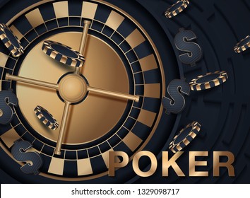 Casino roulette wheel isolated on blue background. 3d realistic vector illustration. Online poker casino roulette gambling concept design