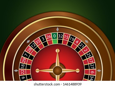 Casino roulette wheel isolated on green background. Vector casino logo. Vector illustration for your design.