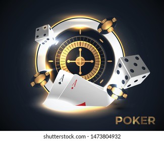 Casino roulette wheel isolated on blue background.