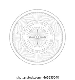 Casino roulette wheel. Isolated on white background.Vector outline illustration.Top view.