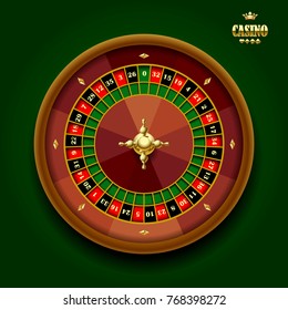 Casino Roulette Wheel On Dark Green Background. Vector Illustration