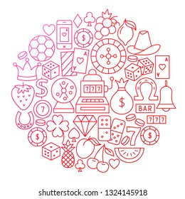 Casino Royal Line Icon Circle Design. Vector Illustration of Objects Isolated over White.