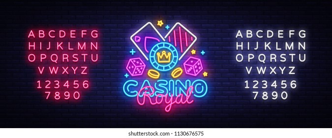 Casino Royal Neon Logo Vector. Casino neon sign, design template, modern trend design, casino neon signboard, night bright advertising, light banner, light art. Vector. Editing text neon sign