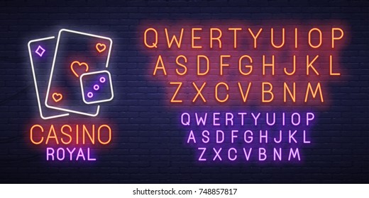 Casino Royal neon sign, bright signboard, light banner. Casino logo, emblem and label. Neon sign creator. Neon text edit