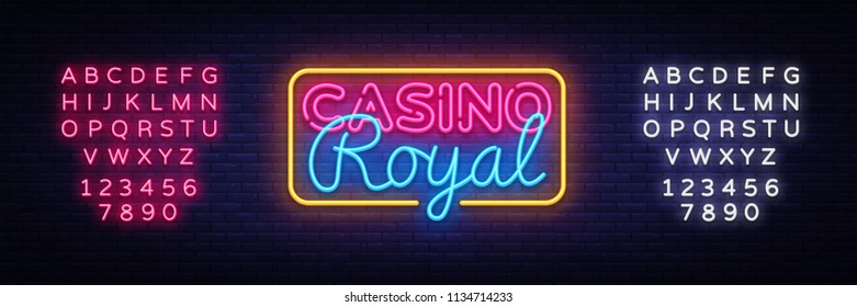 Casino Royal neon sign vector. Casino Design template neon sign, light banner, neon signboard, nightly bright advertising, light inscription. Vector illustration. Editing text neon sign