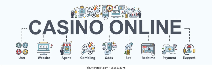 Casino royal online banner web icon for business, user, website, agent, virtual sport, gambling, game card, odds, bet and payment. Minimal vector cartoon infographic.